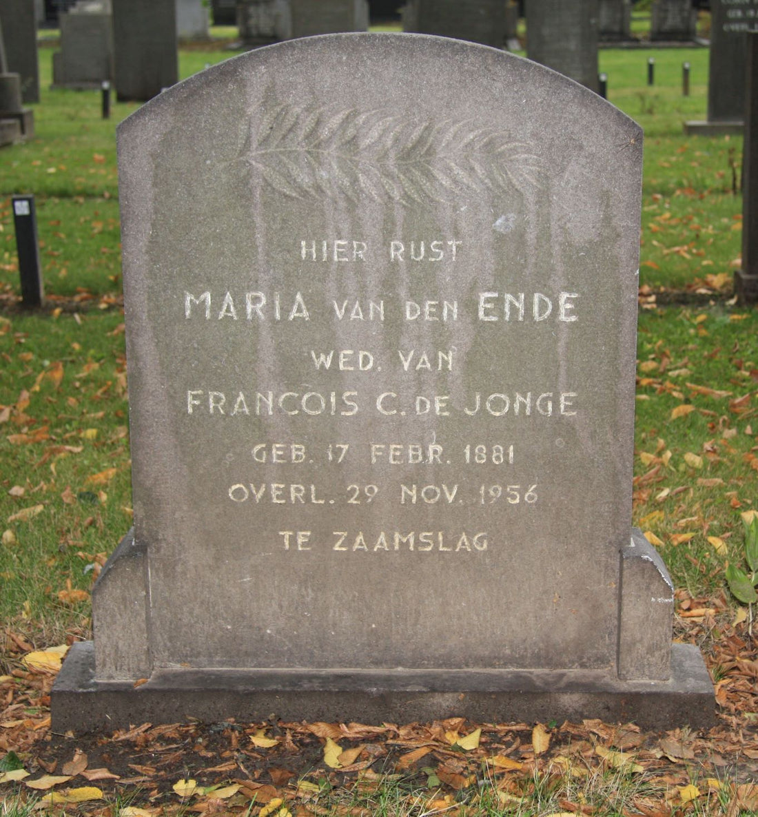 Het graf van Maria van den Ende